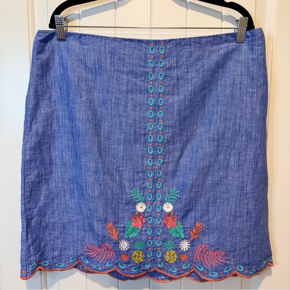 Talbots Linen Cotton Skirt with Beautiful Floral Embroidery - Picture 2 of 11